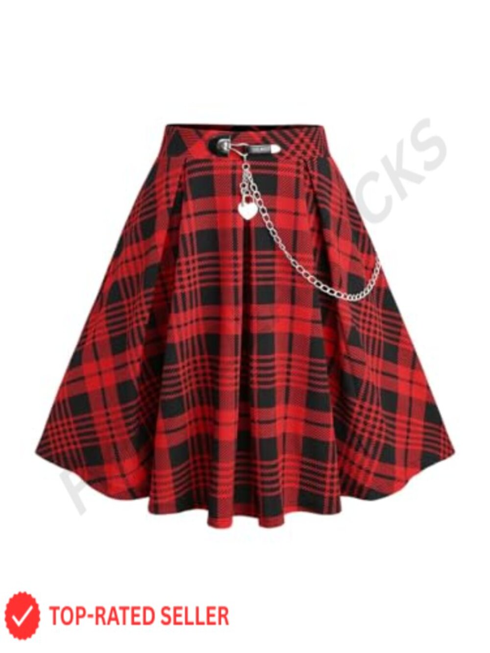 Gothic Plaid Heart Chain Pocket High Waist Skater Tennis Cheerleader A Line